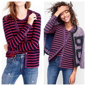 J. Crew Red Blue Metallic Trim Sweater Cardigan